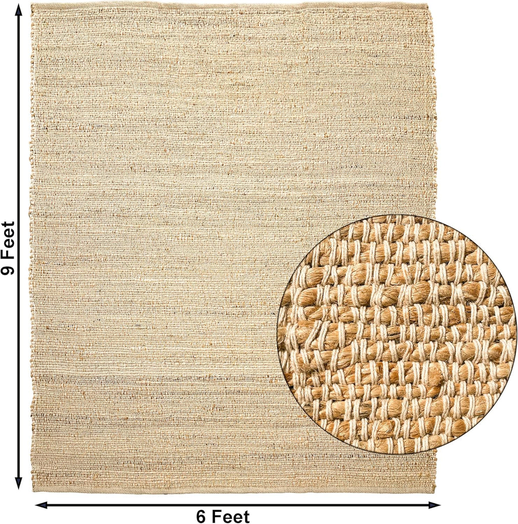 Chardin home 6x9 Jute Cotton Hand Woven Area Rug, Natural Jute Braided Boho Farmhouse Rug, Rustic Vintage Reversible Natural Fiber Rug for Living Room, Bedroom, Dining Room, Office, or Entryway.
