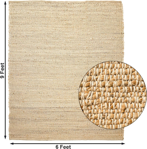 Chardin home 6x9 Jute Cotton Hand Woven Area Rug, Natural Jute Braided Boho Farmhouse Rug, Rustic Vintage Reversible Natural Fiber Rug for Living Room, Bedroom, Dining Room, Office, or Entryway.