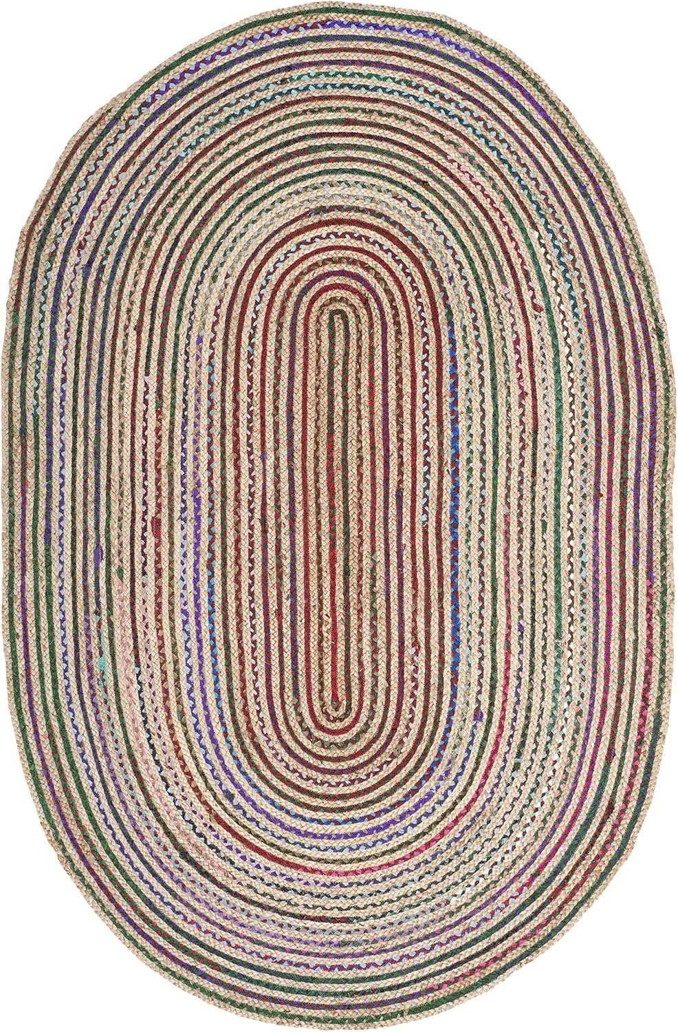SAFAVIEH Cape Cod Collection Area Rug - 6' x 9' Oval, Natural & Multi, Handmade Boho Braided Jute, Ideal for High Traffic Areas in Living Room, Bedroom (CAP251A)