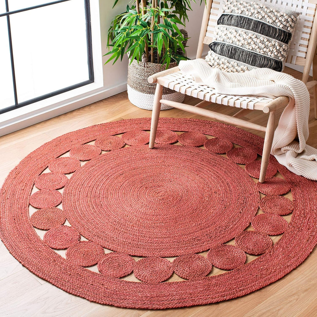 SAFAVIEH Area Rug 4' Round - Natural Fiber Collection - Natural Brown, Handmade Jute, Boho Farmhouse Braided Design (NF364A)