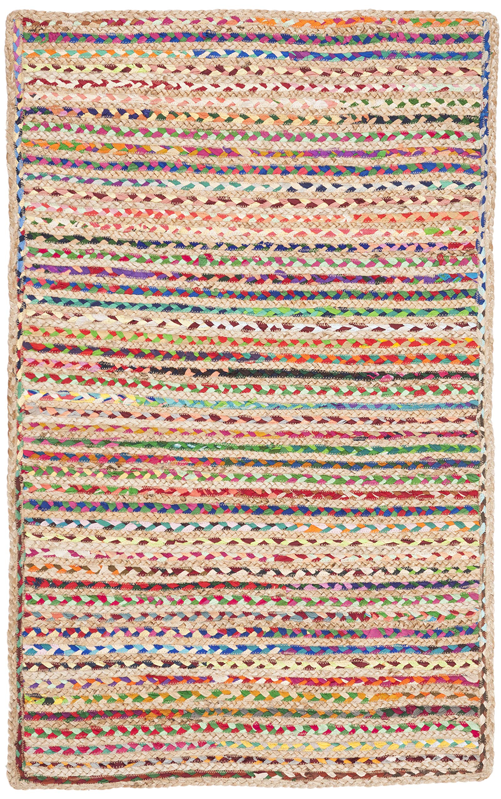 SAFAVIEH Cape Cod Collection Area Rug - 6' x 9' Oval, Natural & Multi, Handmade Boho Braided Jute, Ideal for High Traffic Areas in Living Room, Bedroom (CAP251A)