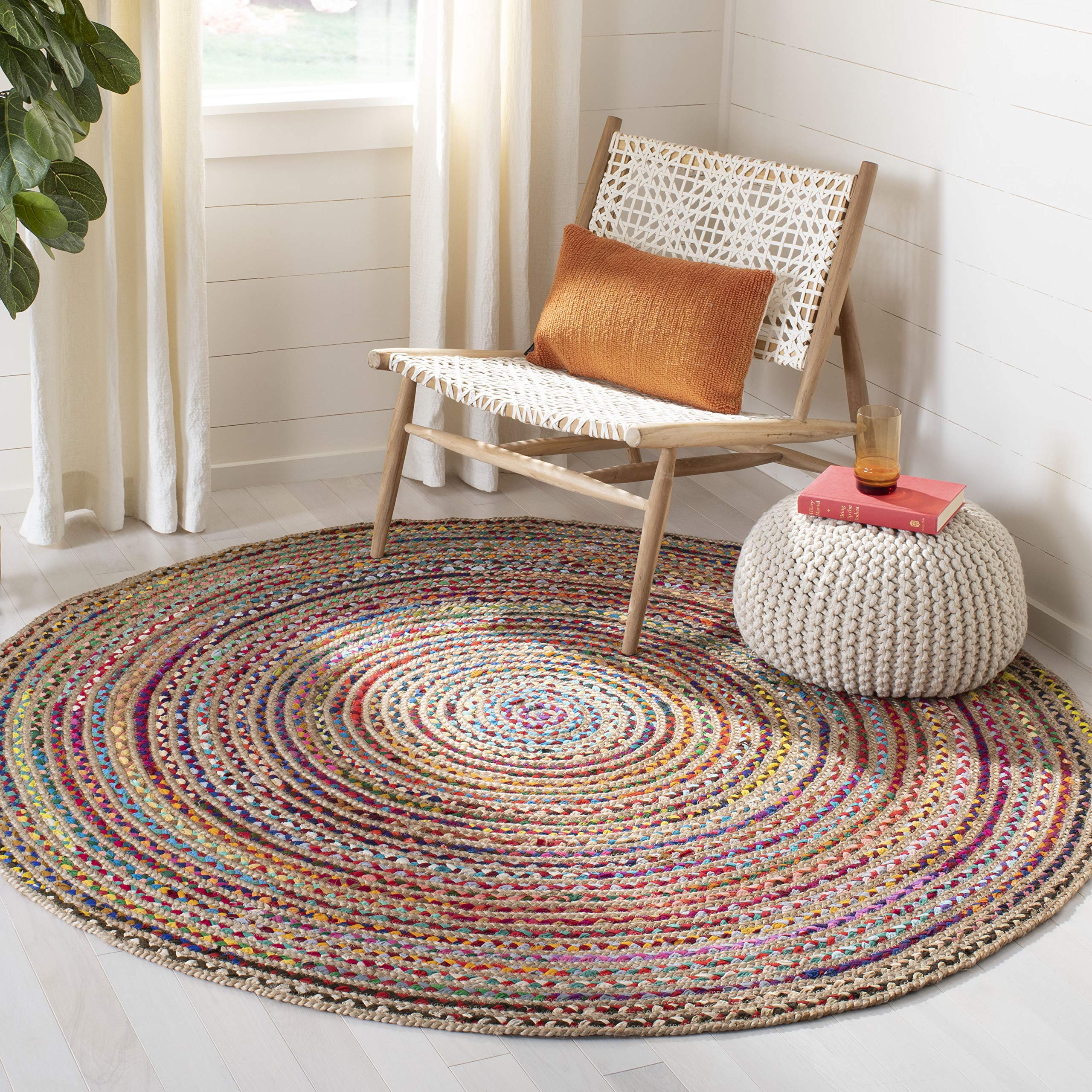 SAFAVIEH Cape Cod Collection Area Rug - 6' x 9' Oval, Natural & Multi, Handmade Boho Braided Jute, Ideal for High Traffic Areas in Living Room, Bedroom (CAP251A)