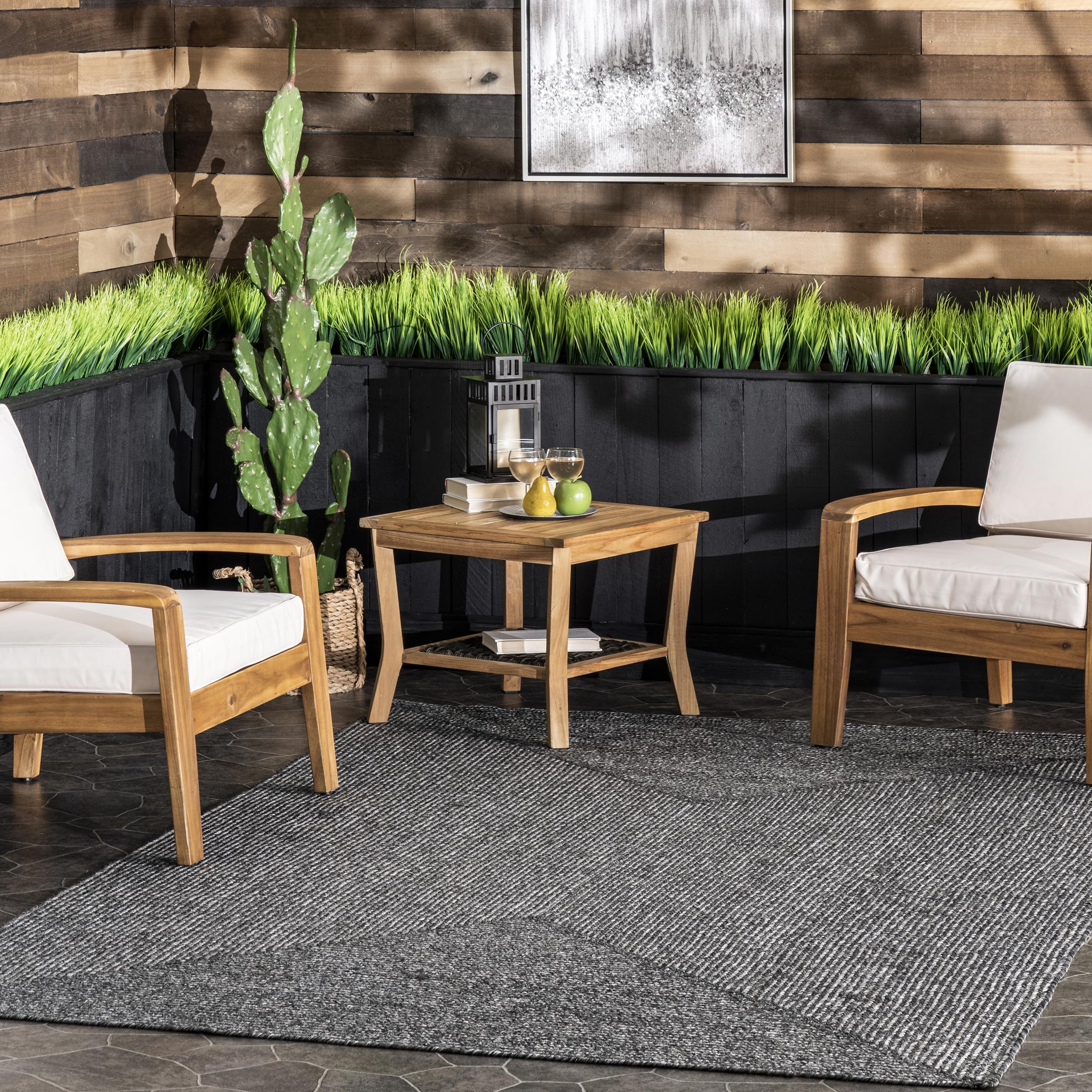 nuLOOM 5' x 8' Solid Hand Braided Indoor/Outdoor Area Rug, Pet-Friendly, High Traffic, Weather Resistant, for Patio, Balcony, Bedroom, Living Room, Dining Room, Wynn Tan