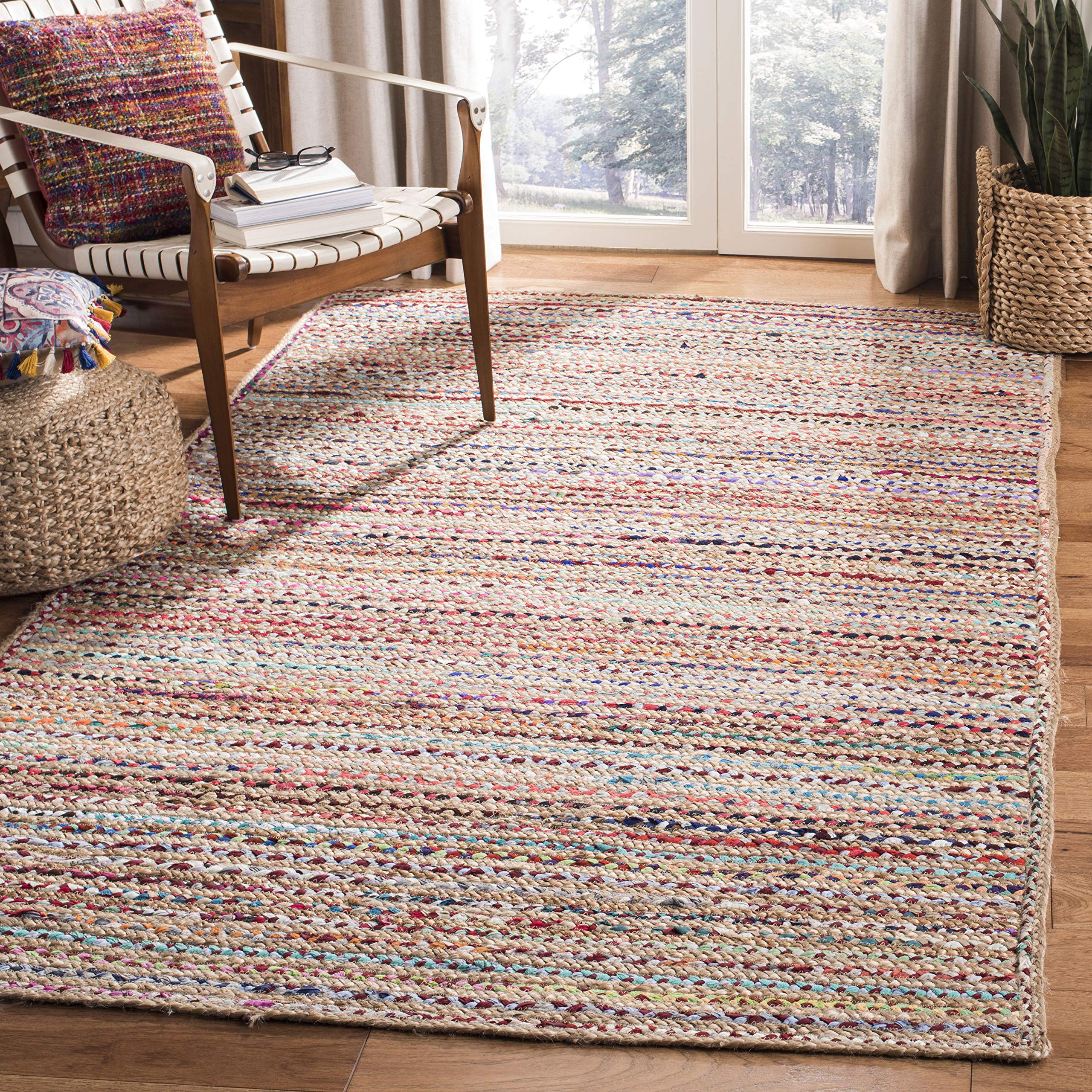 SAFAVIEH Cape Cod Collection Area Rug - 6' x 9' Oval, Natural & Multi, Handmade Boho Braided Jute, Ideal for High Traffic Areas in Living Room, Bedroom (CAP251A)