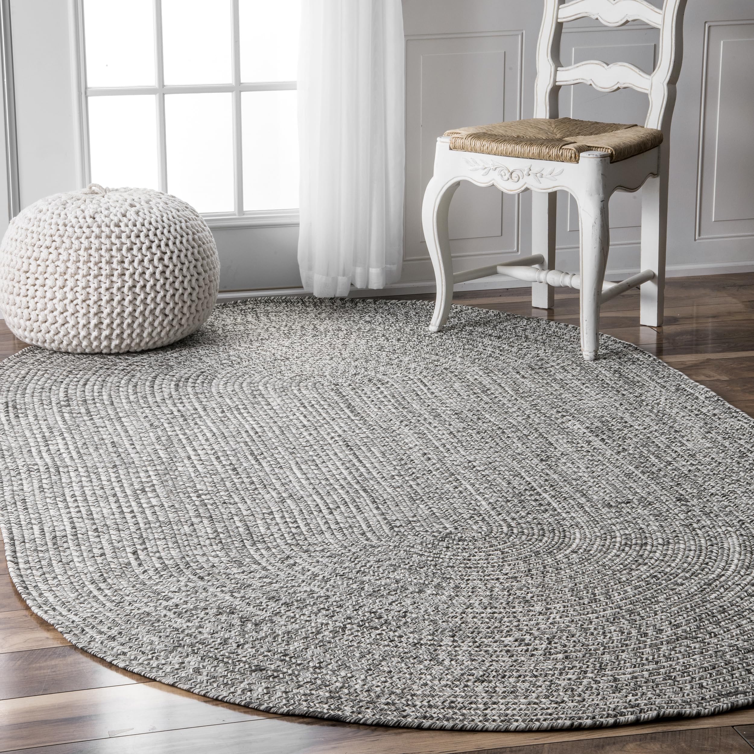 nuLOOM 5' x 8' Solid Hand Braided Indoor/Outdoor Area Rug, Pet-Friendly, High Traffic, Weather Resistant, for Patio, Balcony, Bedroom, Living Room, Dining Room, Wynn Tan