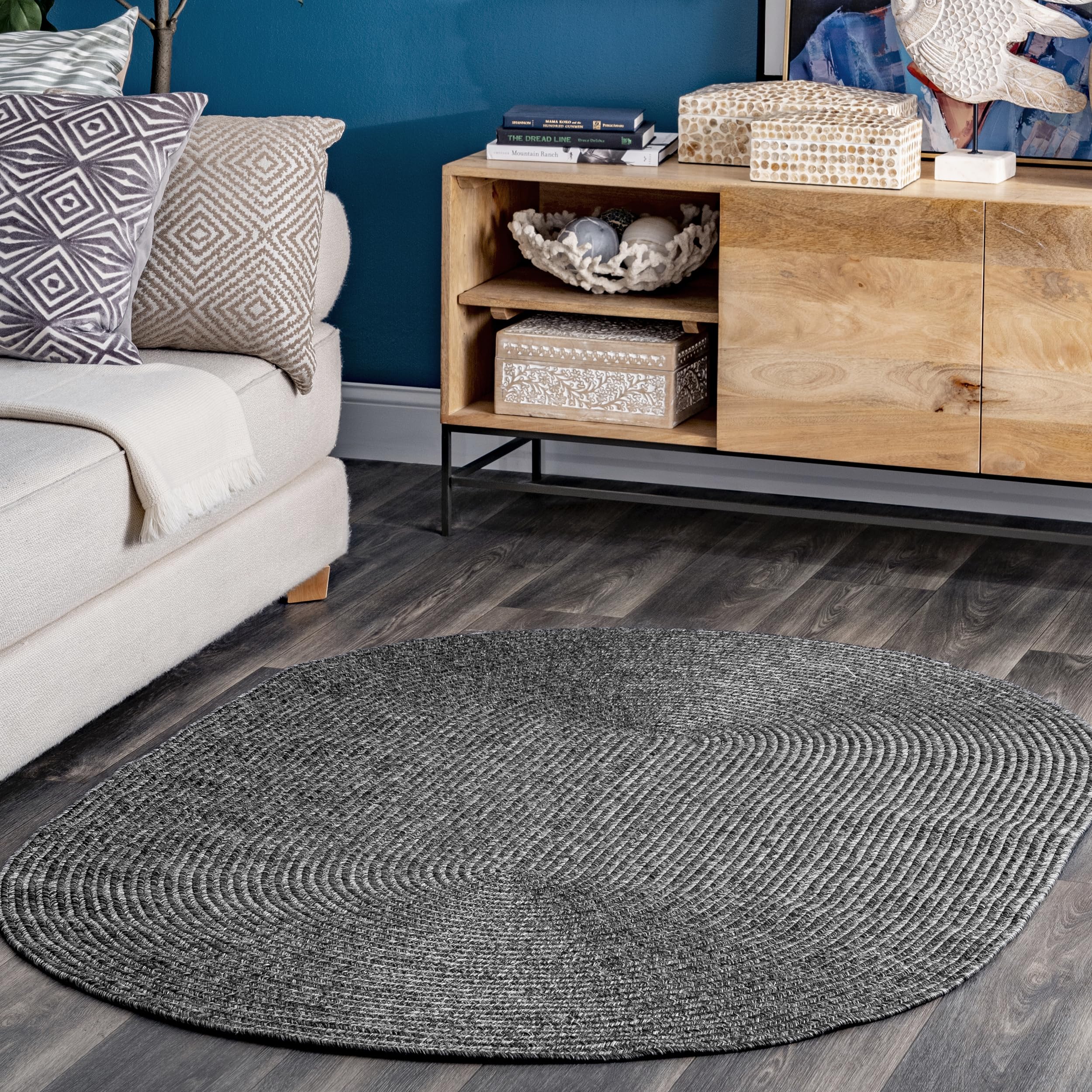 nuLOOM 5' x 8' Solid Hand Braided Indoor/Outdoor Area Rug, Pet-Friendly, High Traffic, Weather Resistant, for Patio, Balcony, Bedroom, Living Room, Dining Room, Wynn Tan
