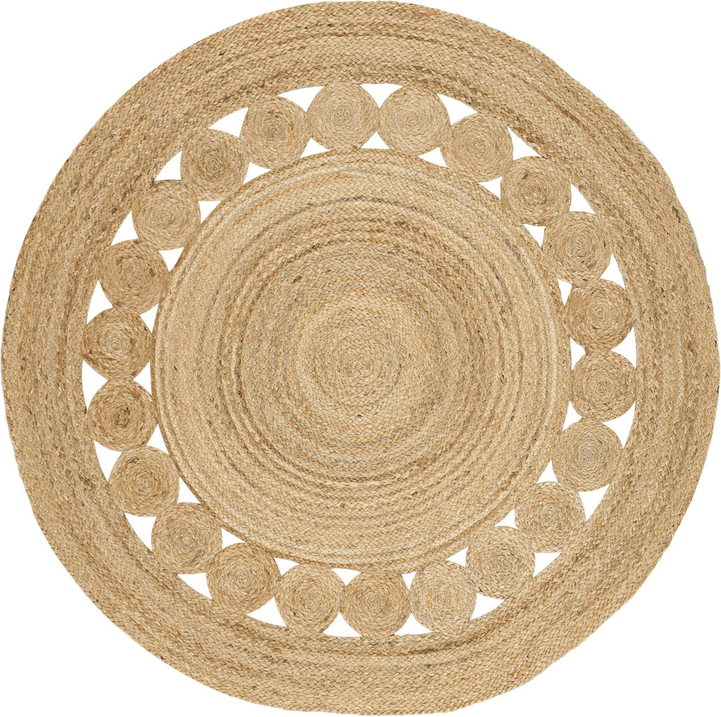 SAFAVIEH Area Rug 4' Round - Natural Fiber Collection - Natural Brown, Handmade Jute, Boho Farmhouse Braided Design (NF364A)