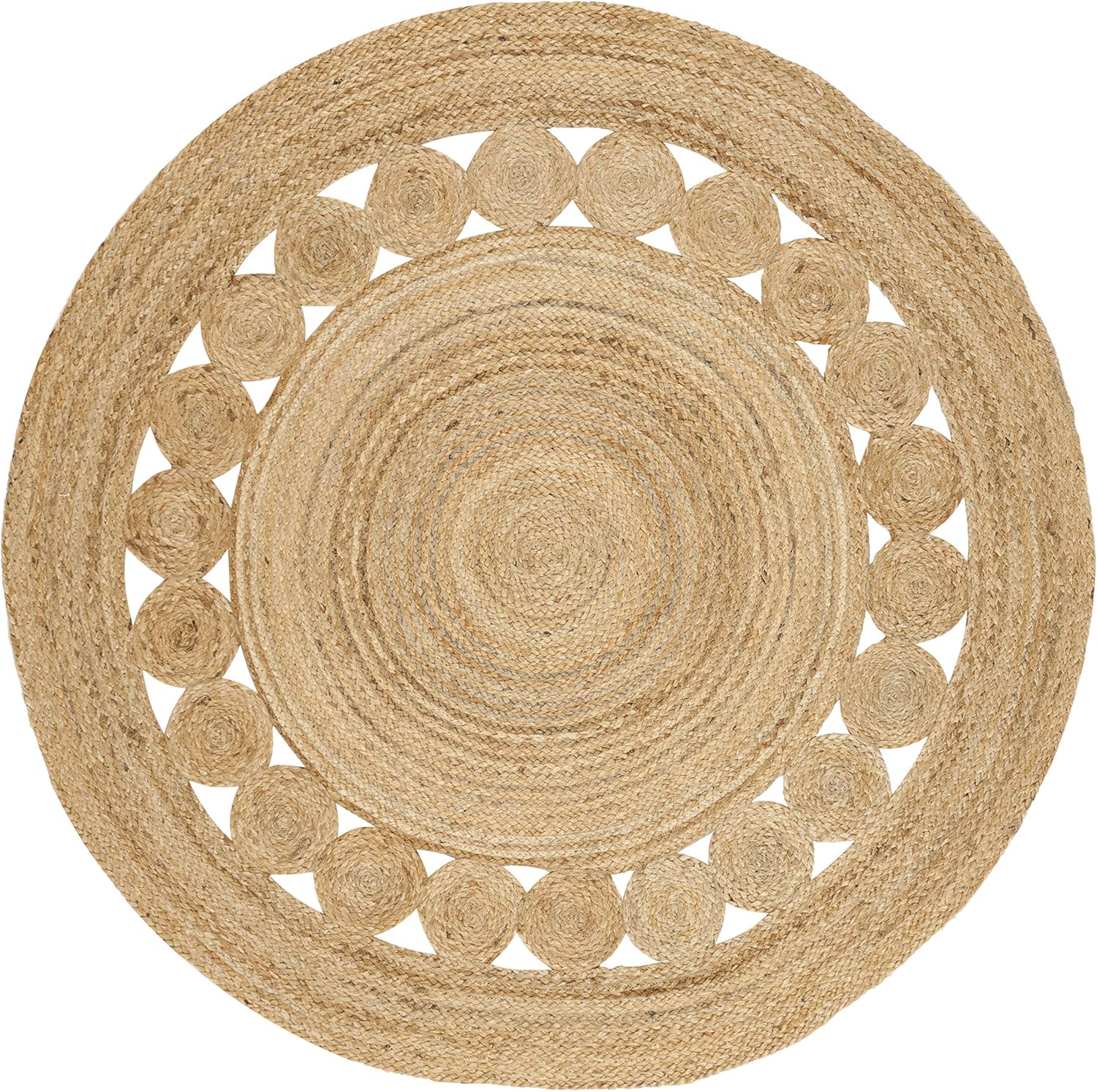 SAFAVIEH Area Rug 4' Round - Natural Fiber Collection - Natural Brown, Handmade Jute, Boho Farmhouse Braided Design (NF364A)