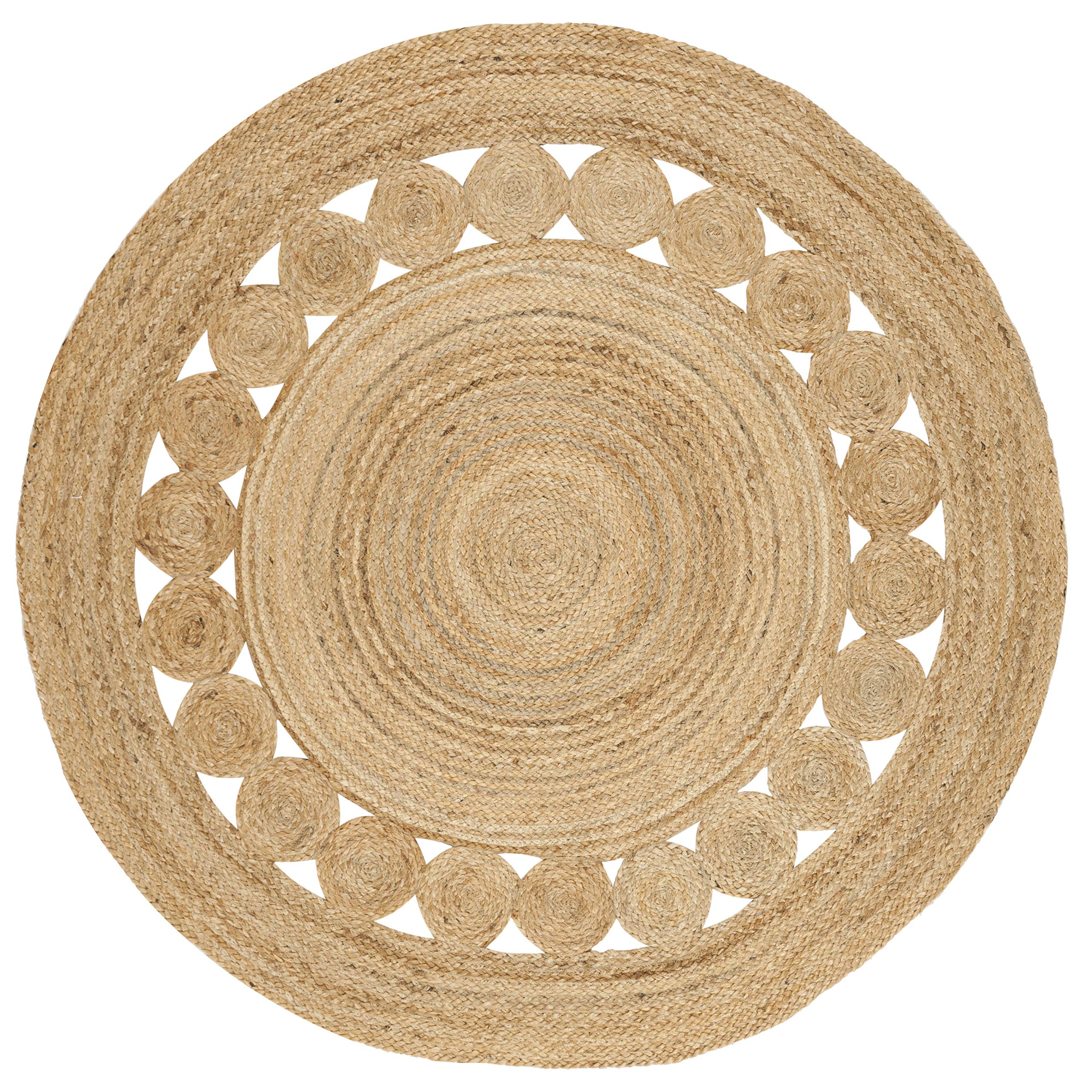 SAFAVIEH Area Rug 4' Round - Natural Fiber Collection - Natural Brown, Handmade Jute, Boho Farmhouse Braided Design (NF364A)