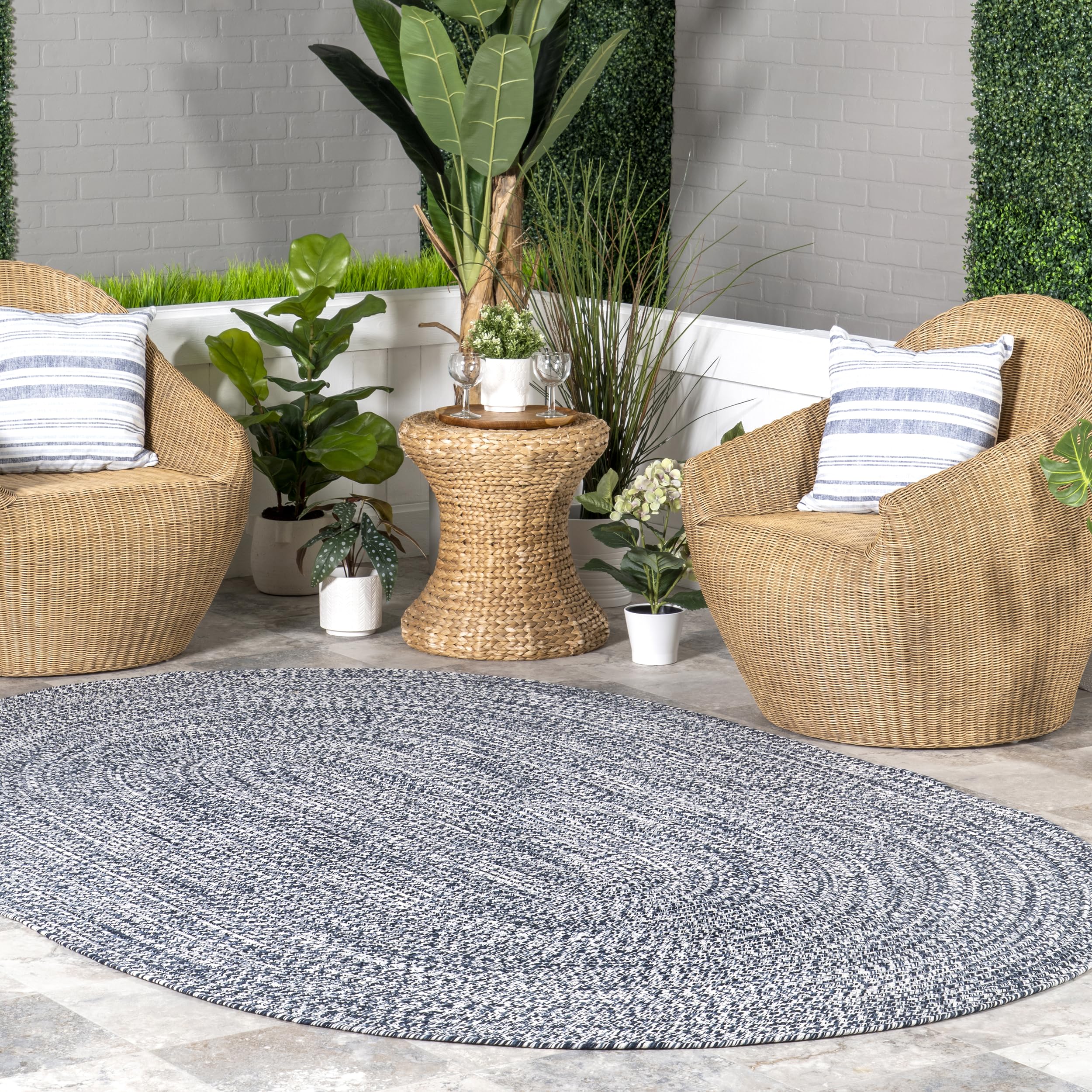 nuLOOM 5' x 8' Solid Hand Braided Indoor/Outdoor Area Rug, Pet-Friendly, High Traffic, Weather Resistant, for Patio, Balcony, Bedroom, Living Room, Dining Room, Wynn Tan