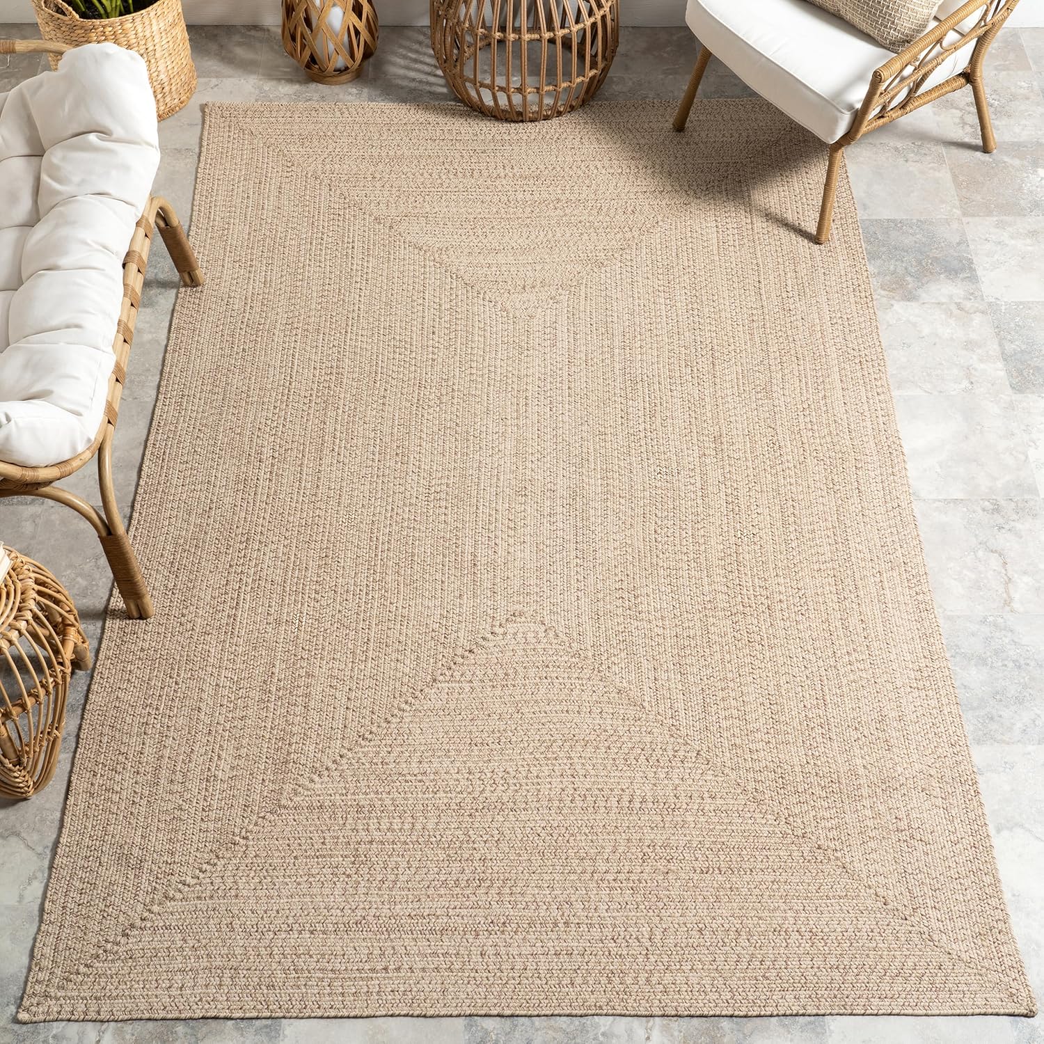 nuLOOM 5' x 8' Solid Hand Braided Indoor/Outdoor Area Rug, Pet-Friendly, High Traffic, Weather Resistant, for Patio, Balcony, Bedroom, Living Room, Dining Room, Wynn Tan