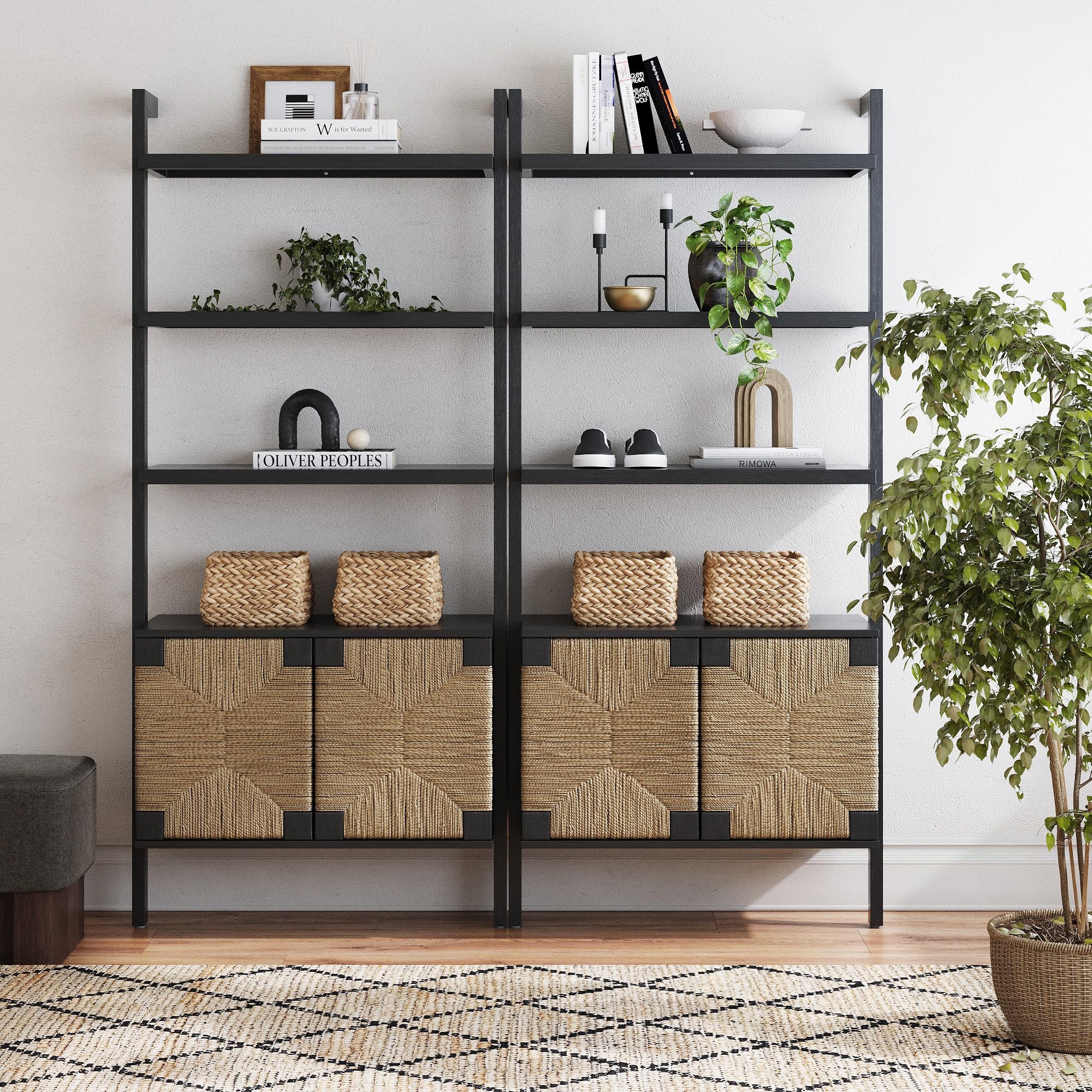 Nathan James Beacon Bohemian 5 Tier Bookshelf, Wall Mounted Bookcase, Solid Wood Bookshelf in Warm Pine