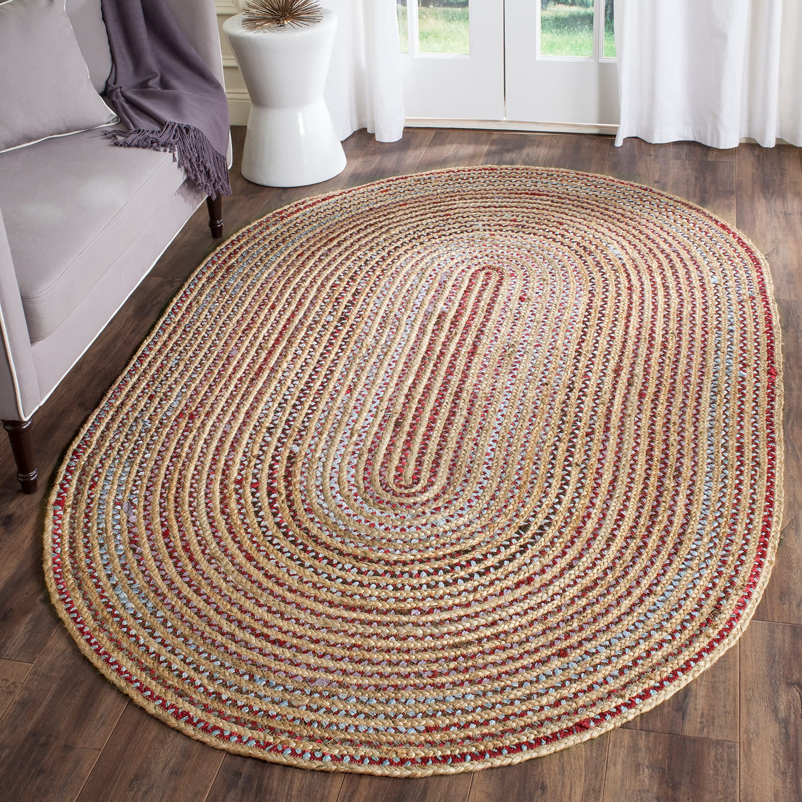 SAFAVIEH Cape Cod Collection Area Rug - 6' x 9' Oval, Natural & Multi, Handmade Boho Braided Jute, Ideal for High Traffic Areas in Living Room, Bedroom (CAP251A)