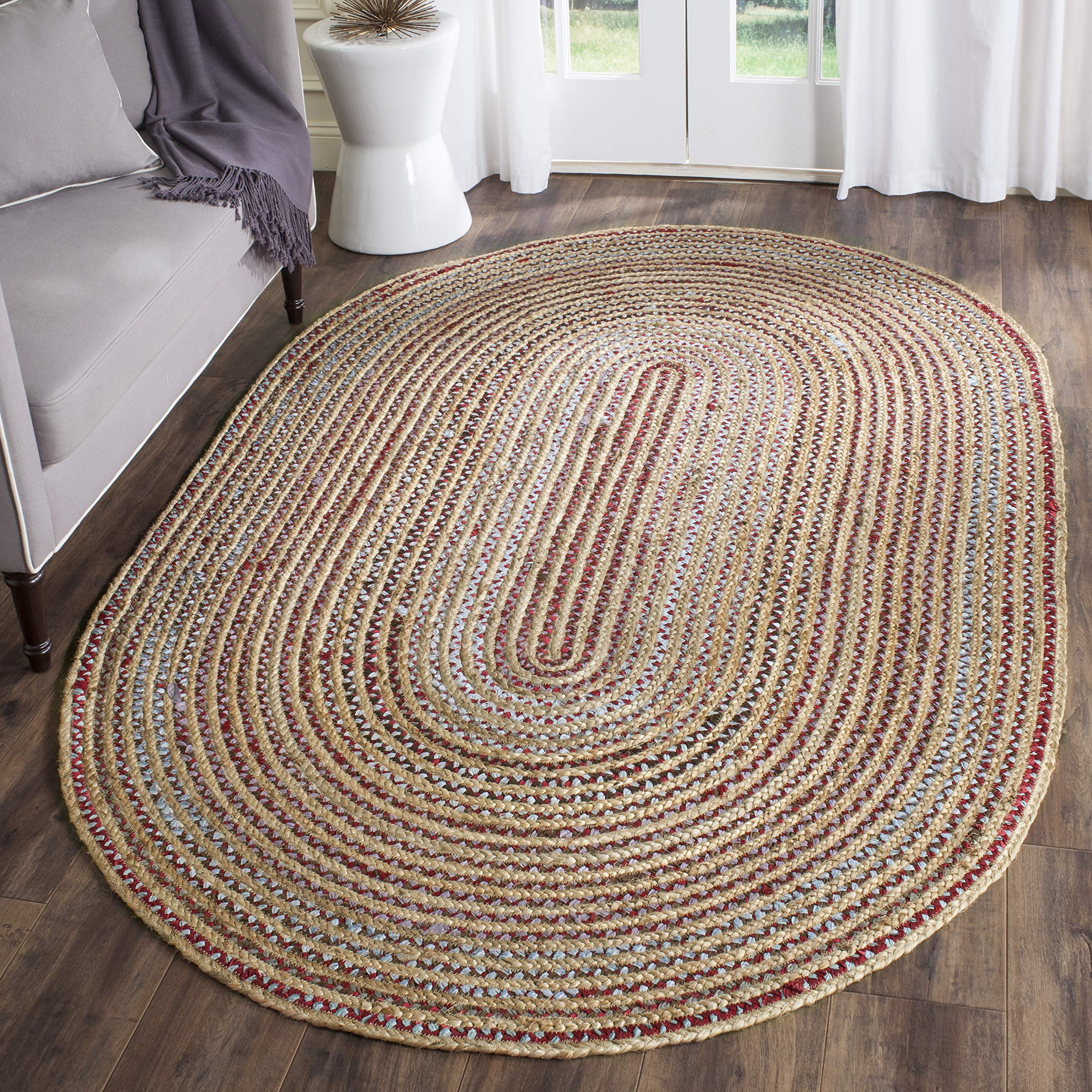 SAFAVIEH Cape Cod Collection Area Rug - 6' x 9' Oval, Natural & Multi, Handmade Boho Braided Jute, Ideal for High Traffic Areas in Living Room, Bedroom (CAP251A)